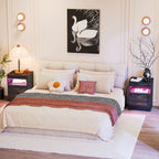 Table de chevet noir et bois avec prise -