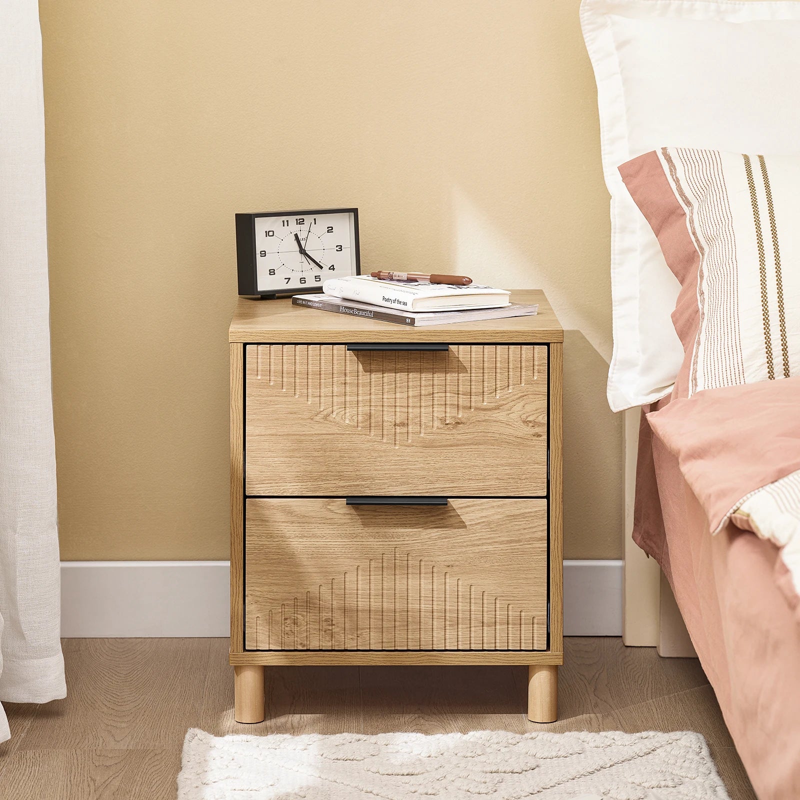 Table de chevet marron de type moderne avec tiroirs - 40x42x47 -