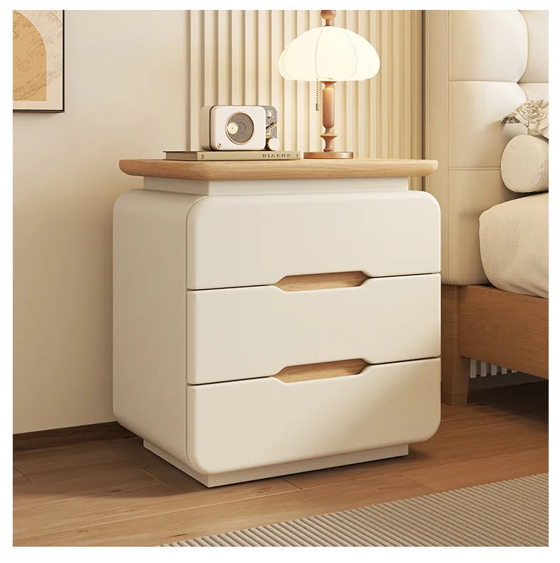 Table de nuit en bois massif couleur crème premium -