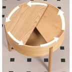 Table basse bois clair scandinave ronde avec rangement -