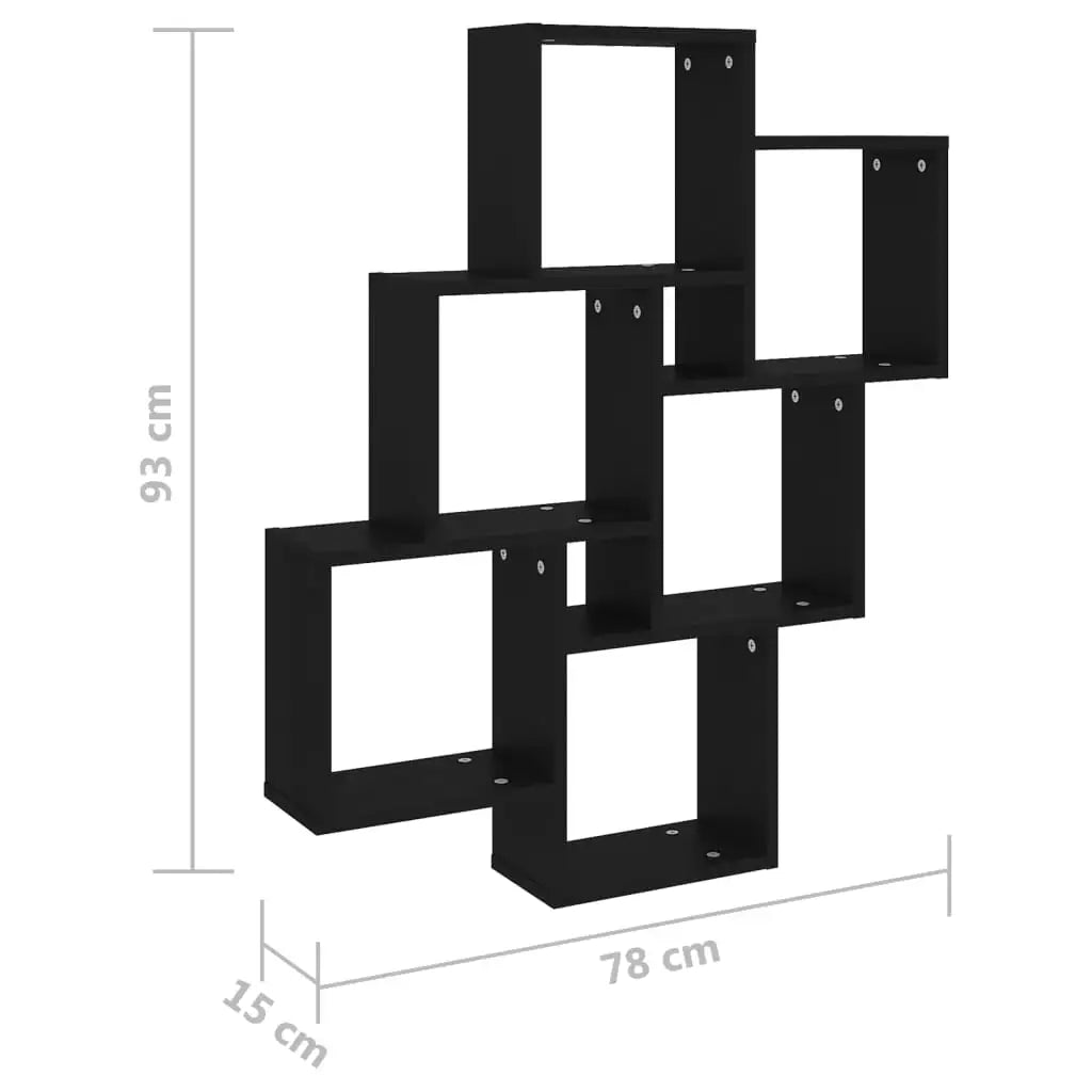 étagère murale noir et bois en forme cubique 78x15x93 cm -