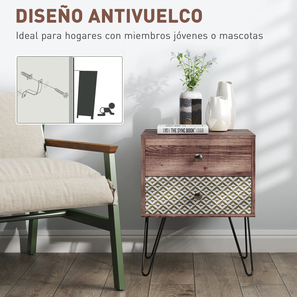 Table de chevet marron bohémien 45X39X55.5 cm -