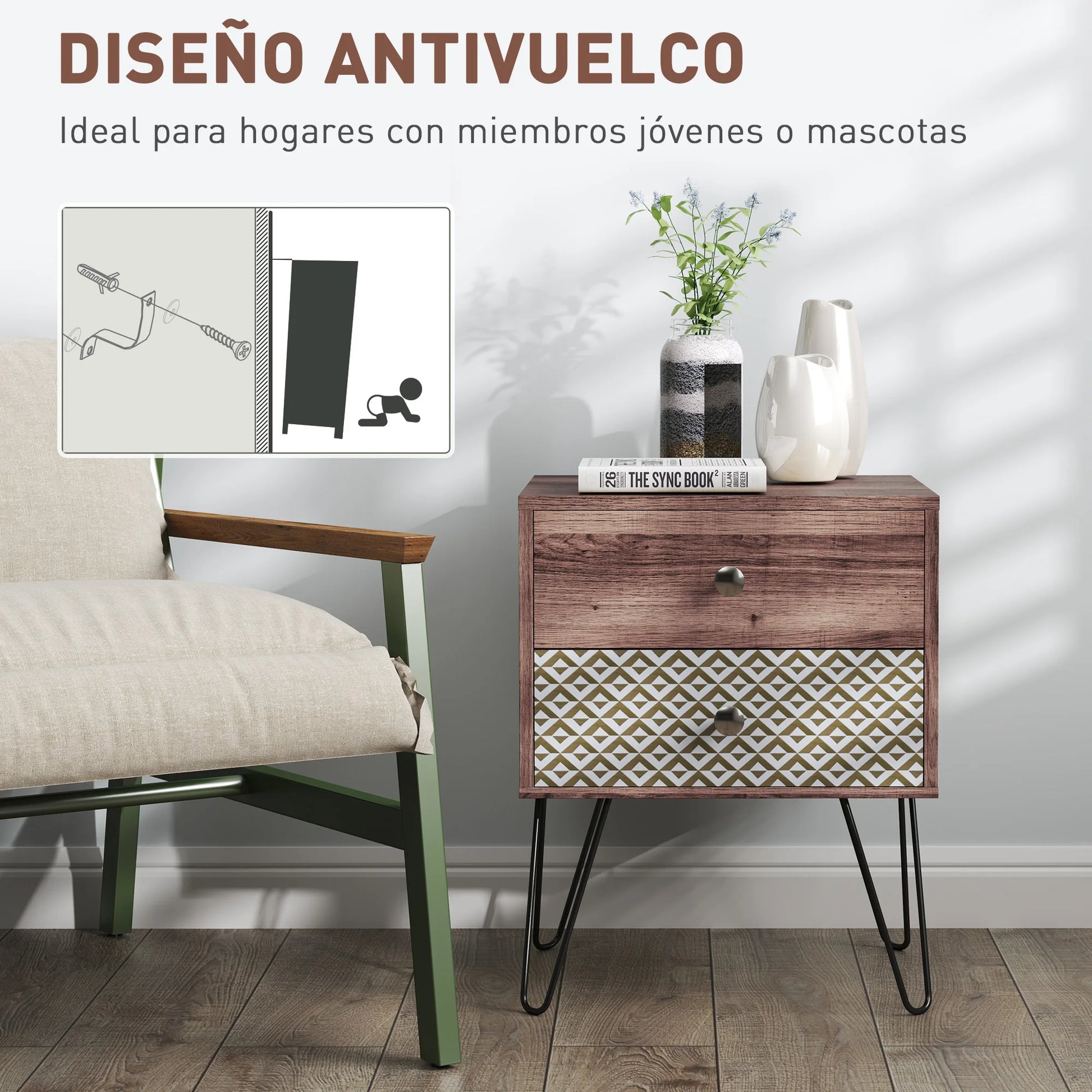 Table de chevet marron bohémien 45X39X55.5 cm -