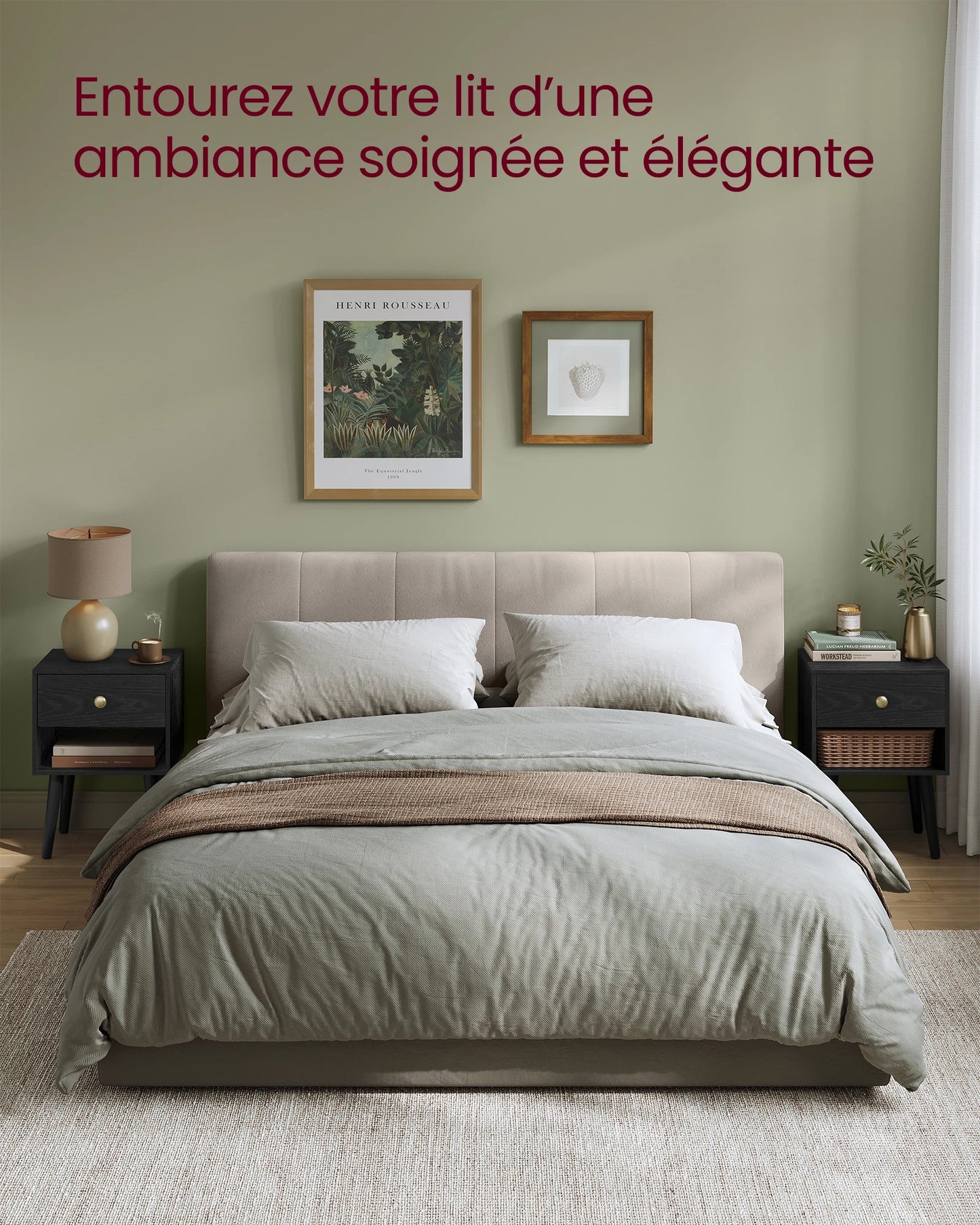 Table de nuit simple noir en bois -