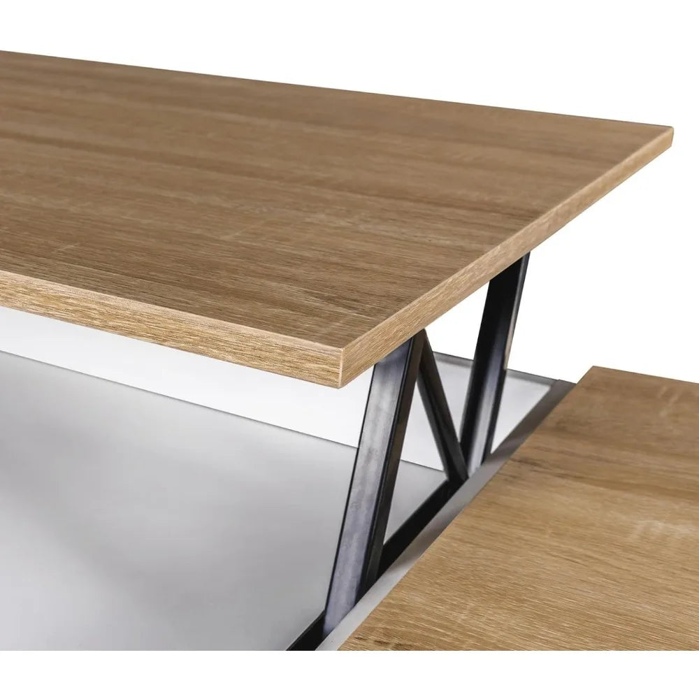 Table Basse Plateau relevable rectangulaire avec Coffre Bois Blanc -