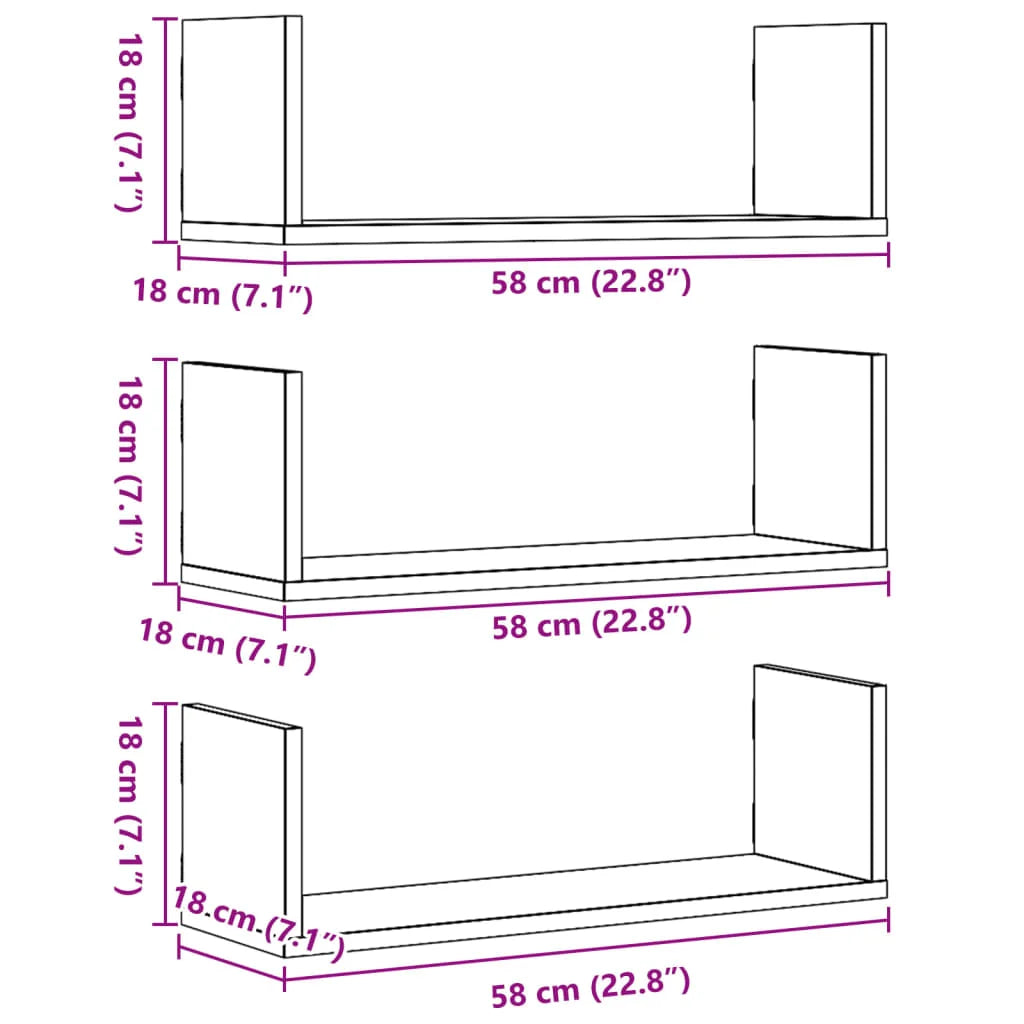 étagère murale livre 3 pcs Blanc 58x18x18 cm -