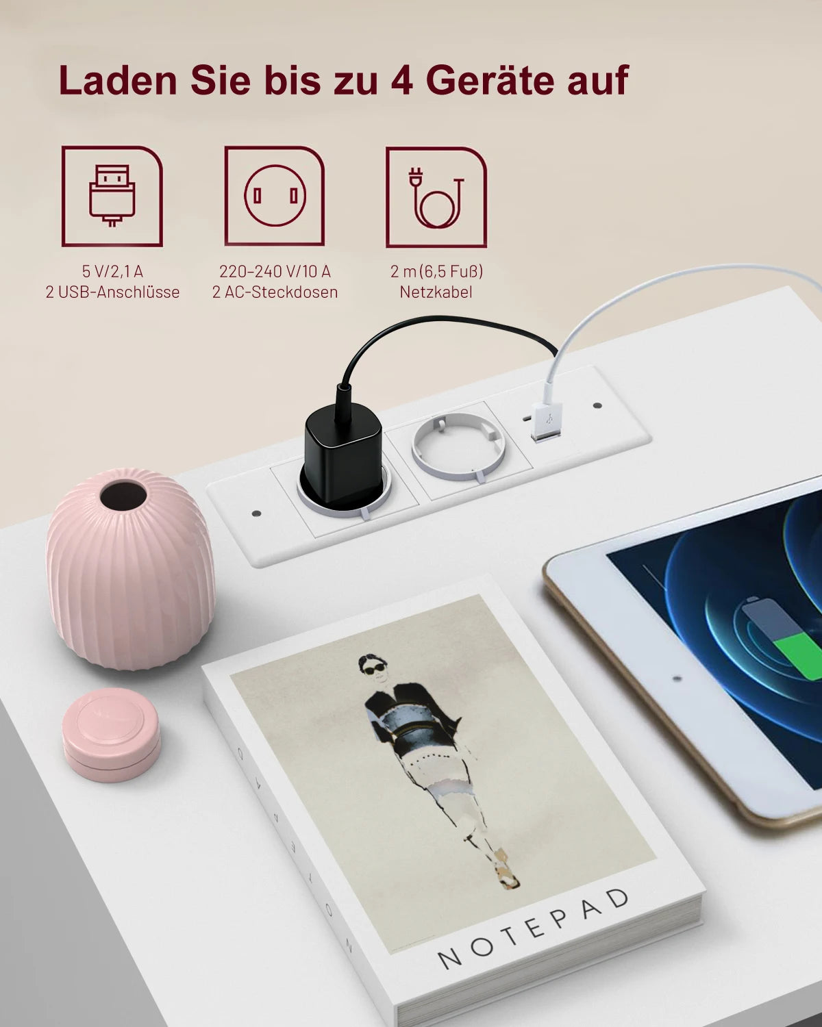 Table de chevet led avec station de recharge -