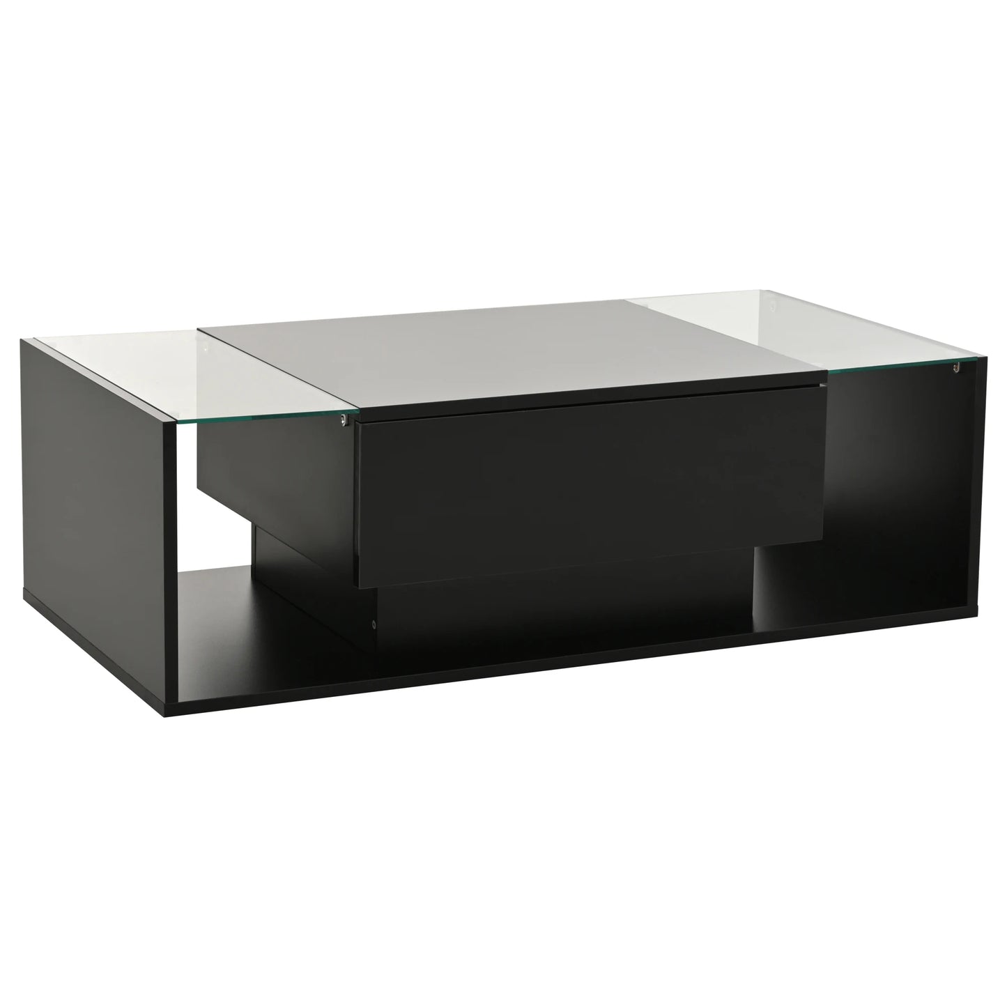 Table basse bois blanche et verre + led lumineux - Noir Table basse