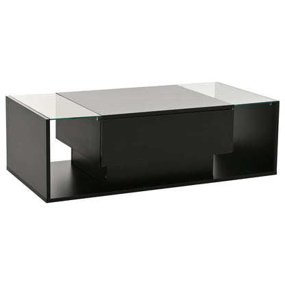 Table basse bois blanche et verre + led lumineux - Noir Table basse