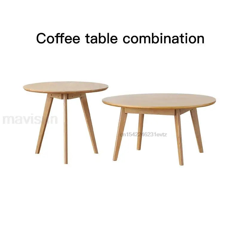 Table basse bois massif ronde de taille moyenne - Café table set