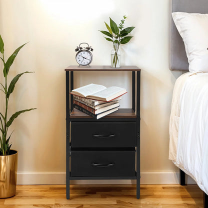 Table de chevet en MDF et acier carbone à 2 tiroirs -