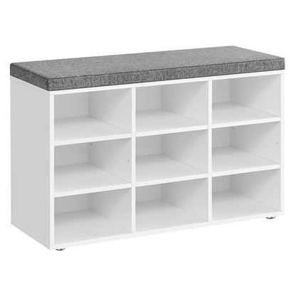 Grand meuble à chaussure et banc 9 Compartiments - Blanc Classique 78,6cm x 30,3cm x 48cm