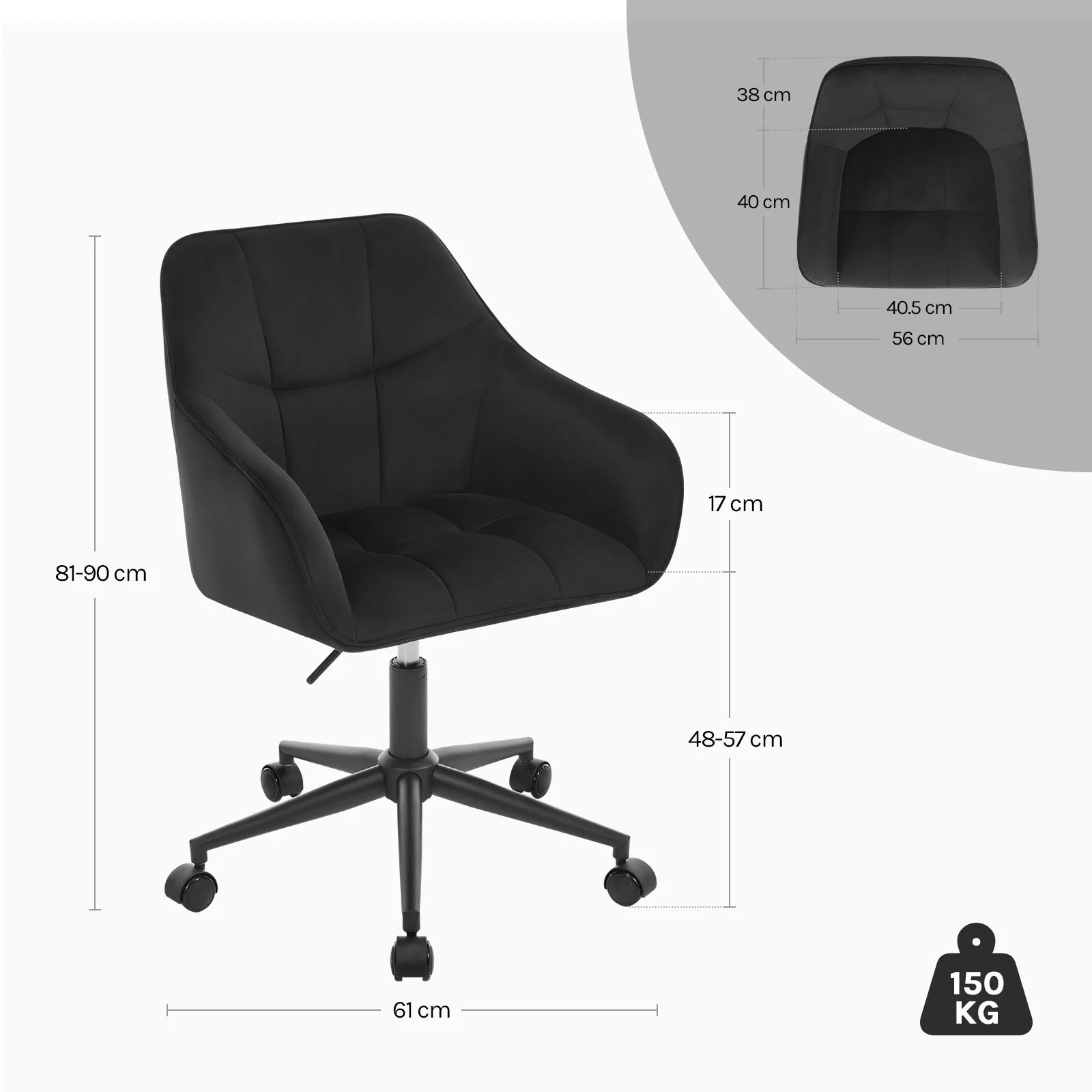 Chaise de bureau pivotante en velours -