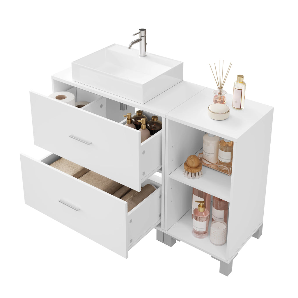 Meuble de rangement bas salle de bain blanche moderne -