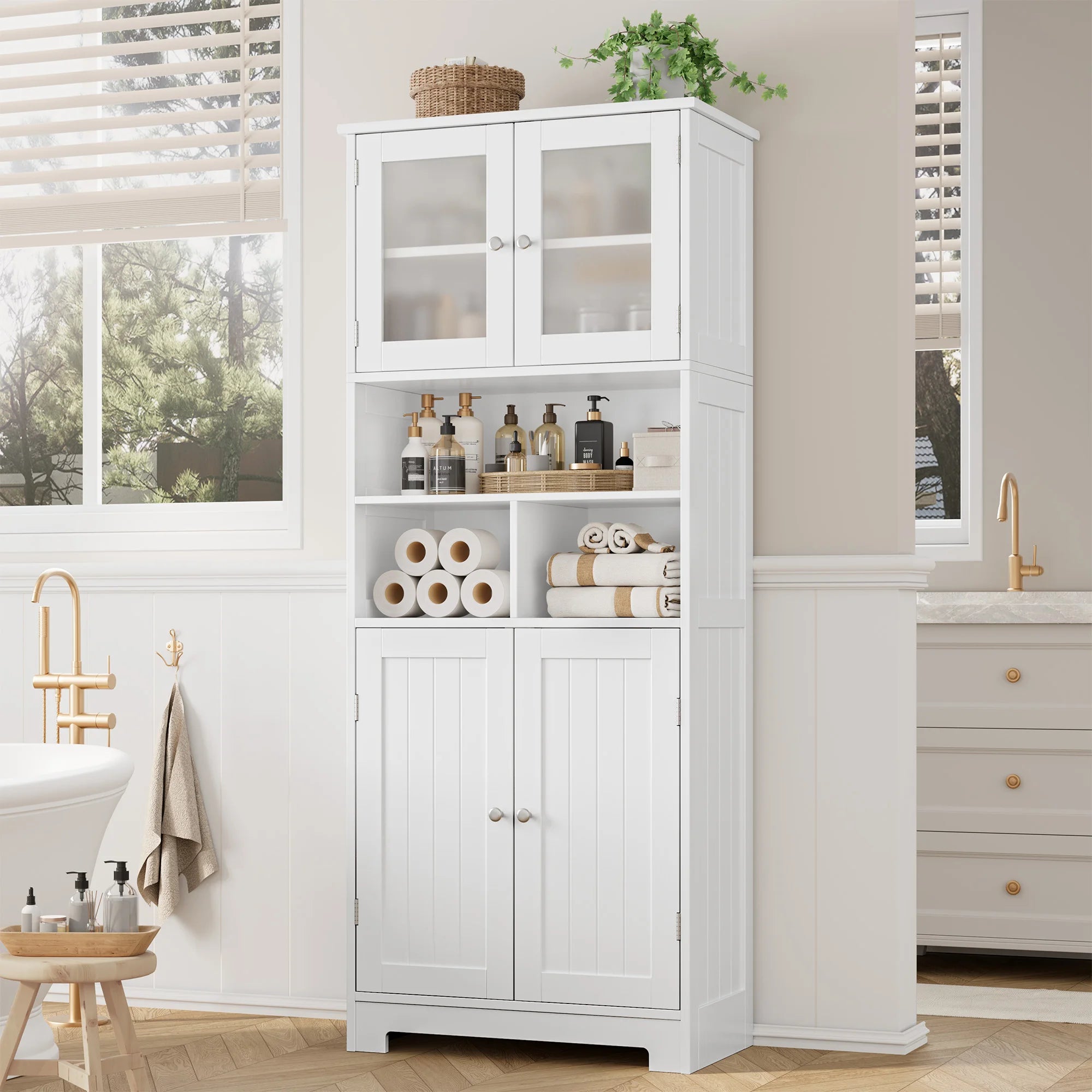 Meuble de rangement de style armoire de cuisine haute en bois - Blanc Meuble de rangement