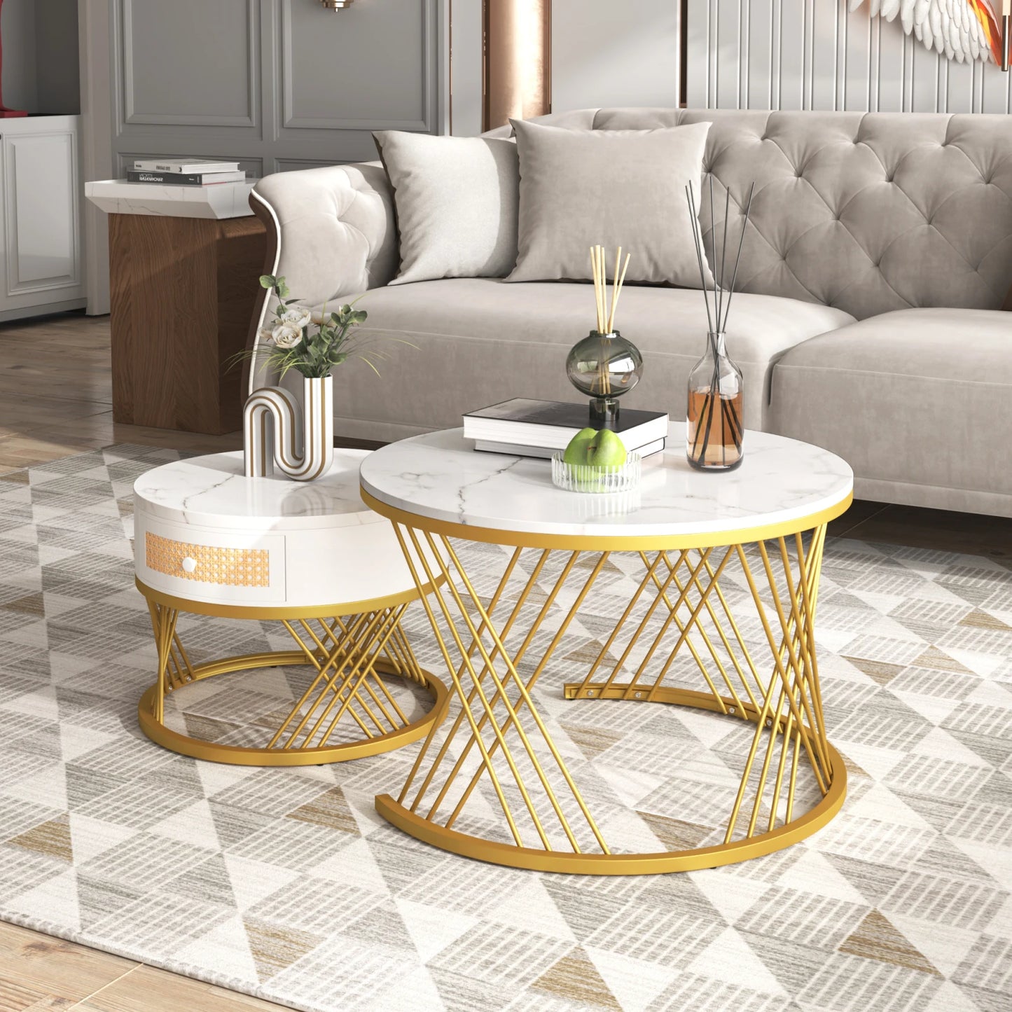 Table basse bois simple et ronde - 2 sets -