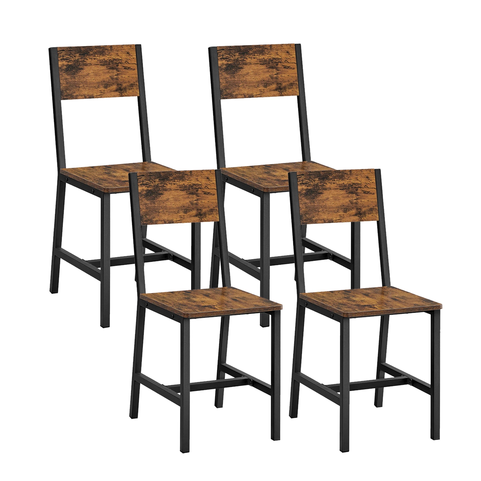 Chaise salle à manger pieds métal 4 ensembles - Marron Rustique et Noir d'encre Chaise salle à manger