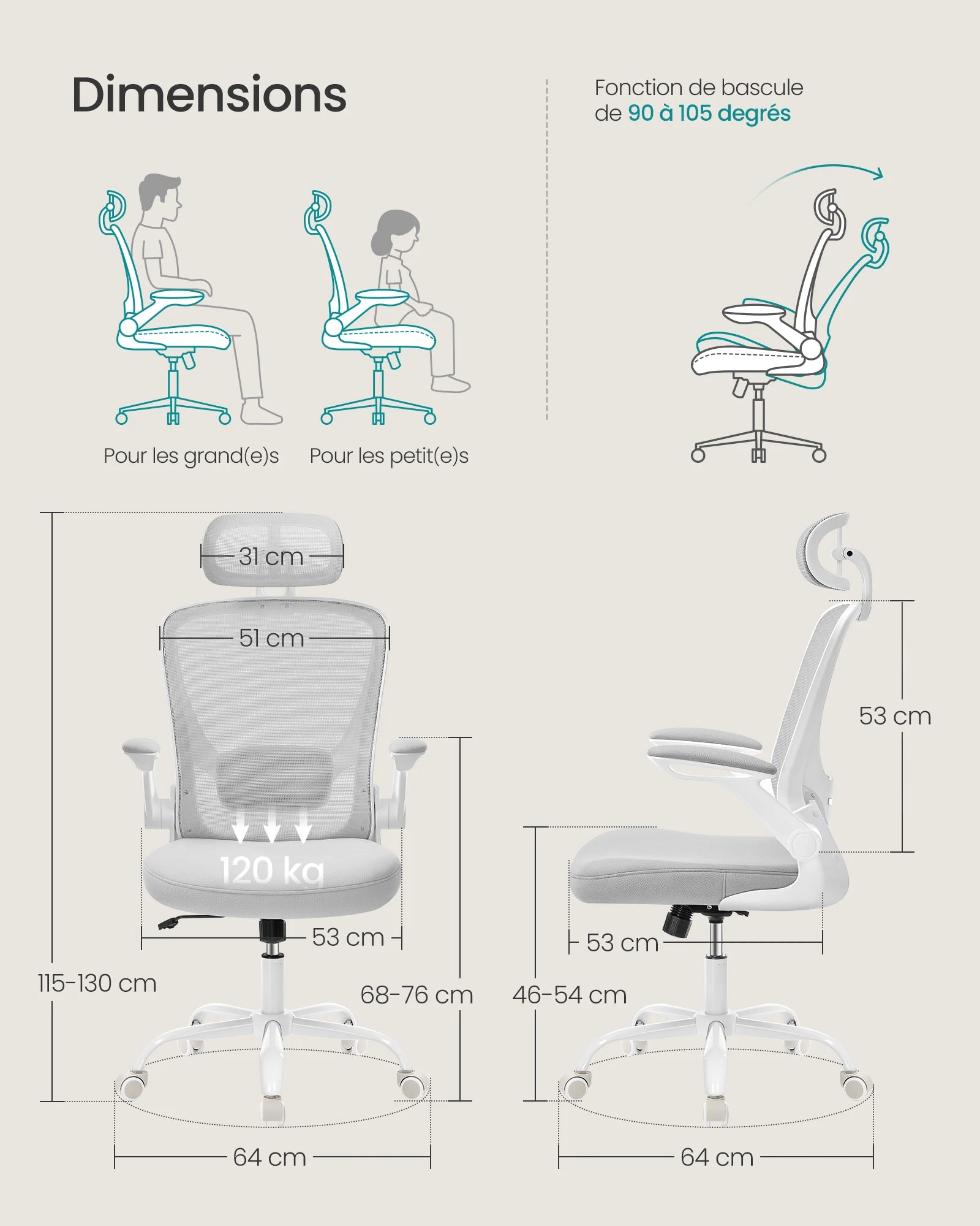 Chaise de bureau vintage avec accoudoirs rabattables -