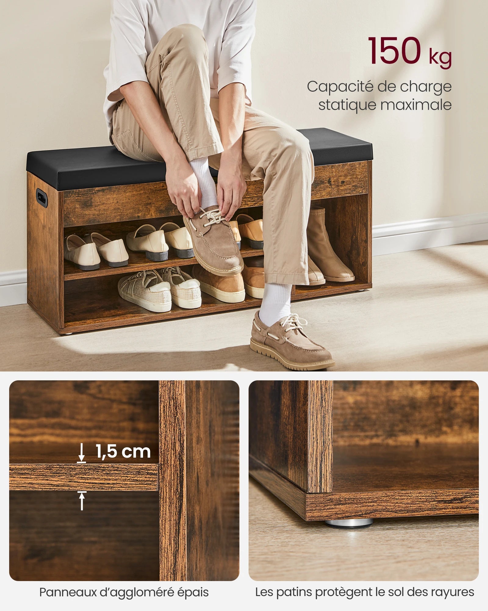 Meuble de rangement chaussures rustiques 30 x 100 x 44 cm, -
