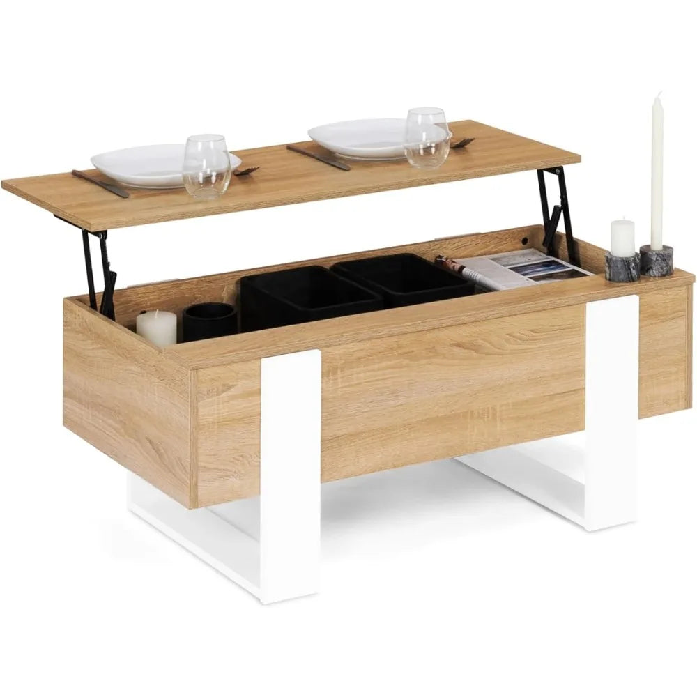 Table basse bois naturel clair élevable -