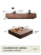 Table basse bois noir de forme carrée avec tiroirs de rangement - 80x80x30-200x40x26cm