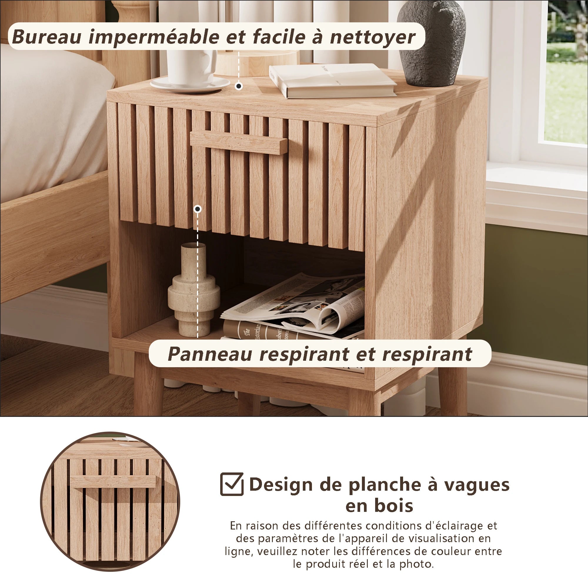 Table de nuit moderne en bois 2 ensembles -