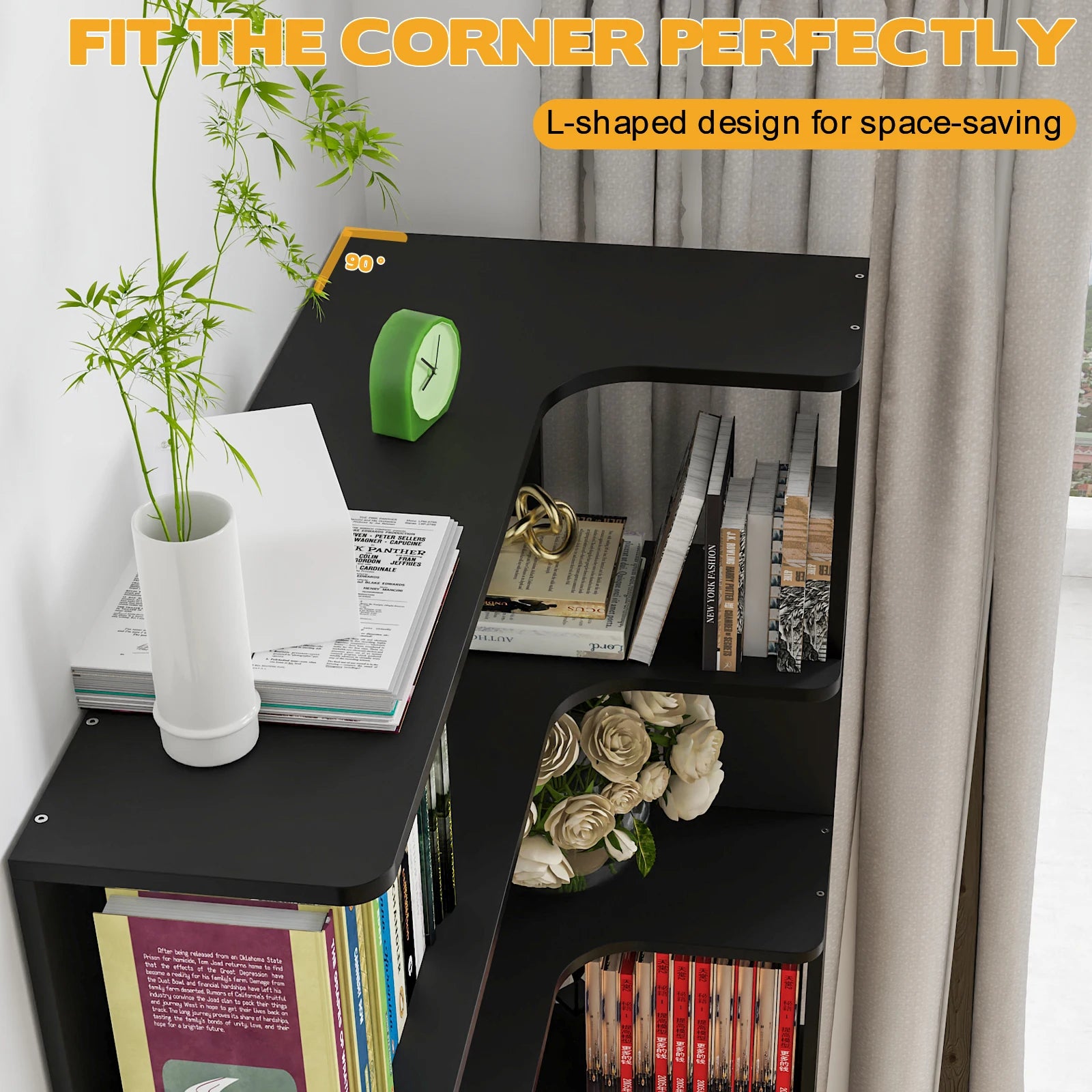 Étagère livre d'angle en bois en forme de L -