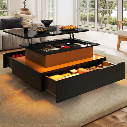 Table basse avec tiroir noir et led tendance -