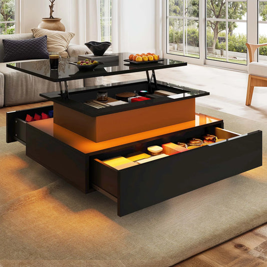 Table basse avec tiroir noir et led tendance -