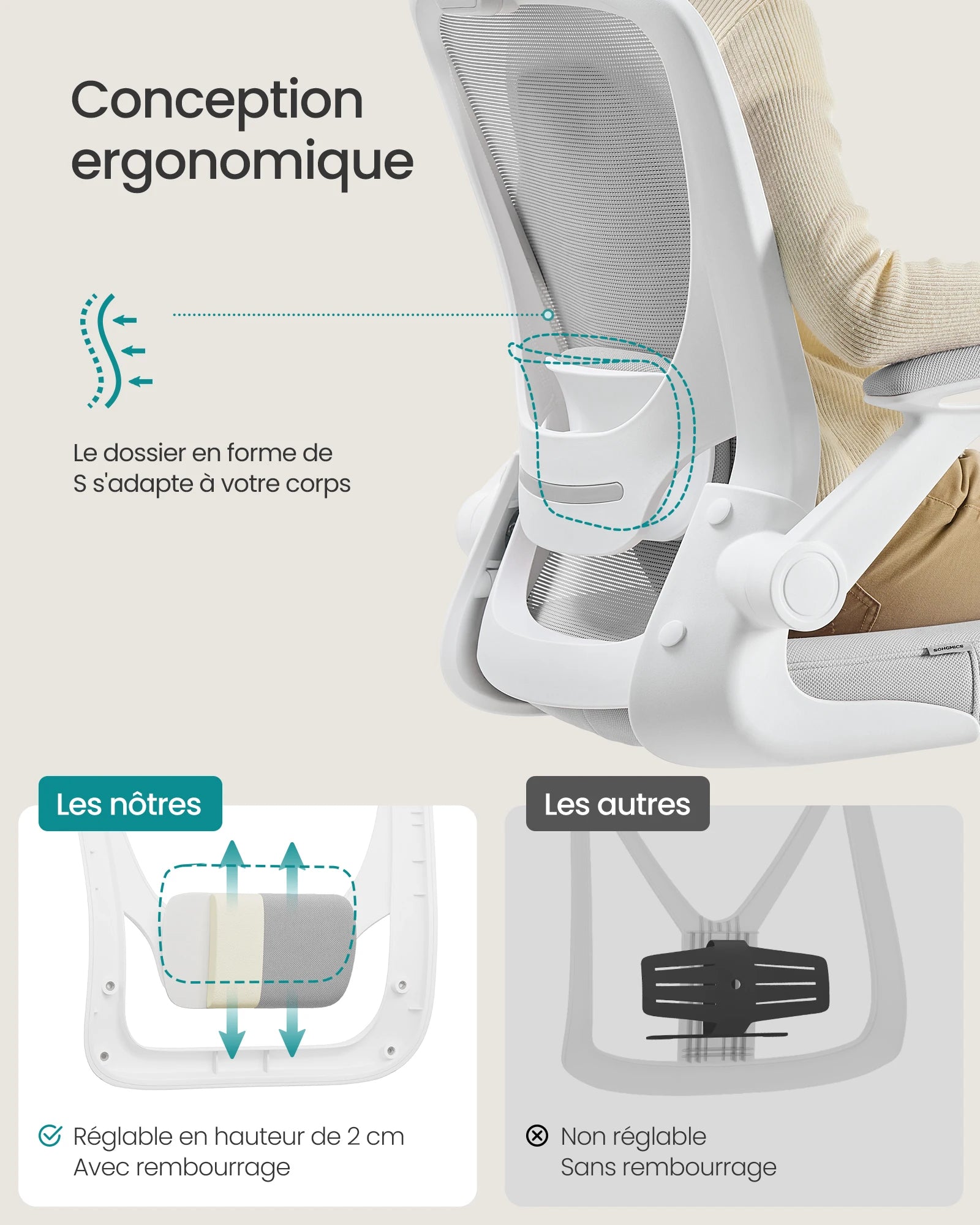 Chaise de bureau vintage avec accoudoirs rabattables -