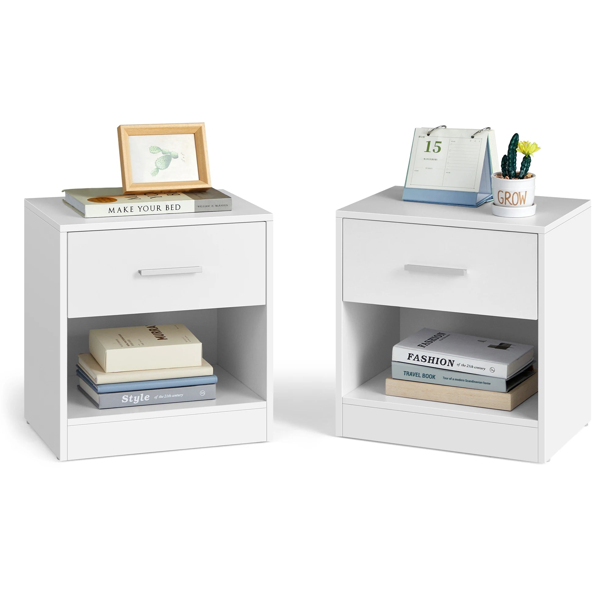 Table de chevet moderne - Lot de 2 - Blanc Classique -