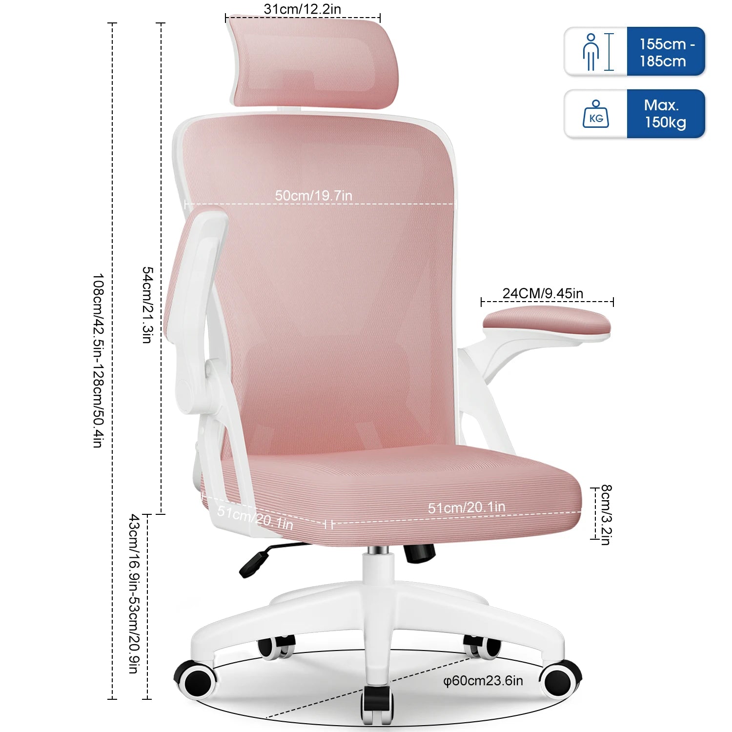 Chaise de bureau à roulette avec accoudoirs réglables -