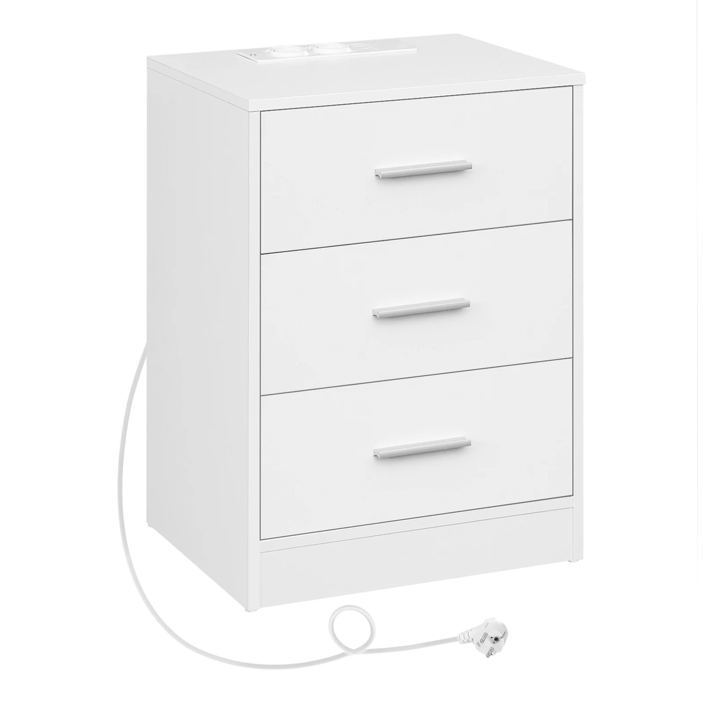 Table de chevet avec prise 3 tiroirs blanc -