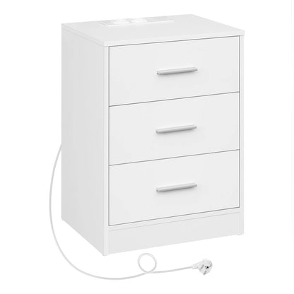 Table de chevet avec prise 3 tiroirs blanc -