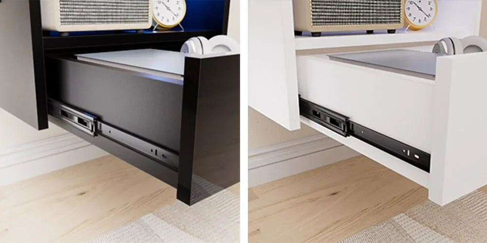 Table de nuit à un tiroir avec une bande lumineuse -