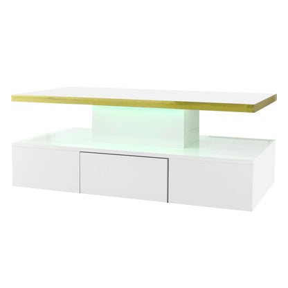 Table basse rectangulaire moderne et brillante avec éclairage LED -