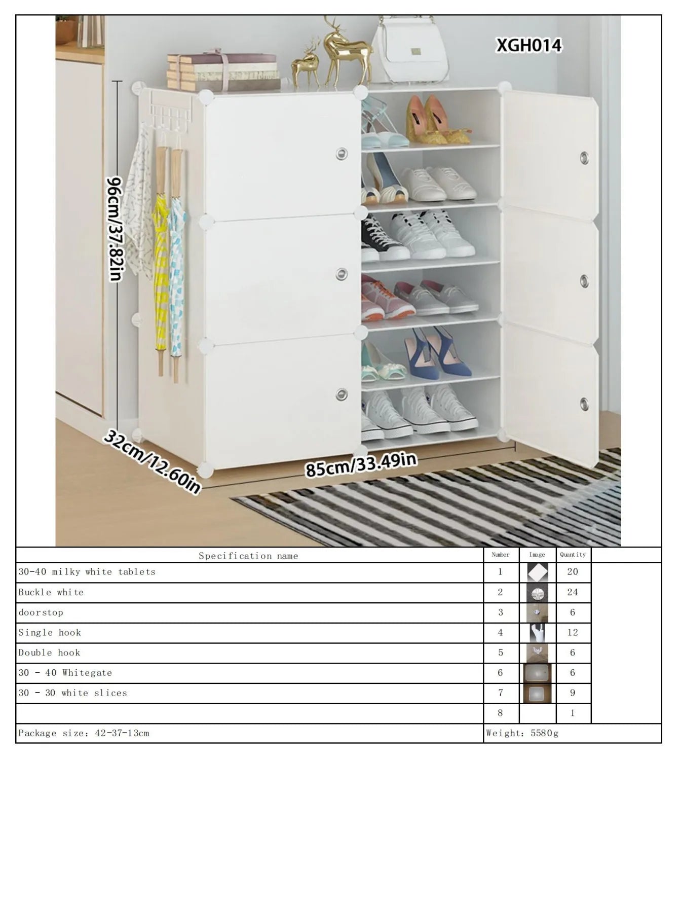 Meuble à chaussure avec porte de style armoire - H