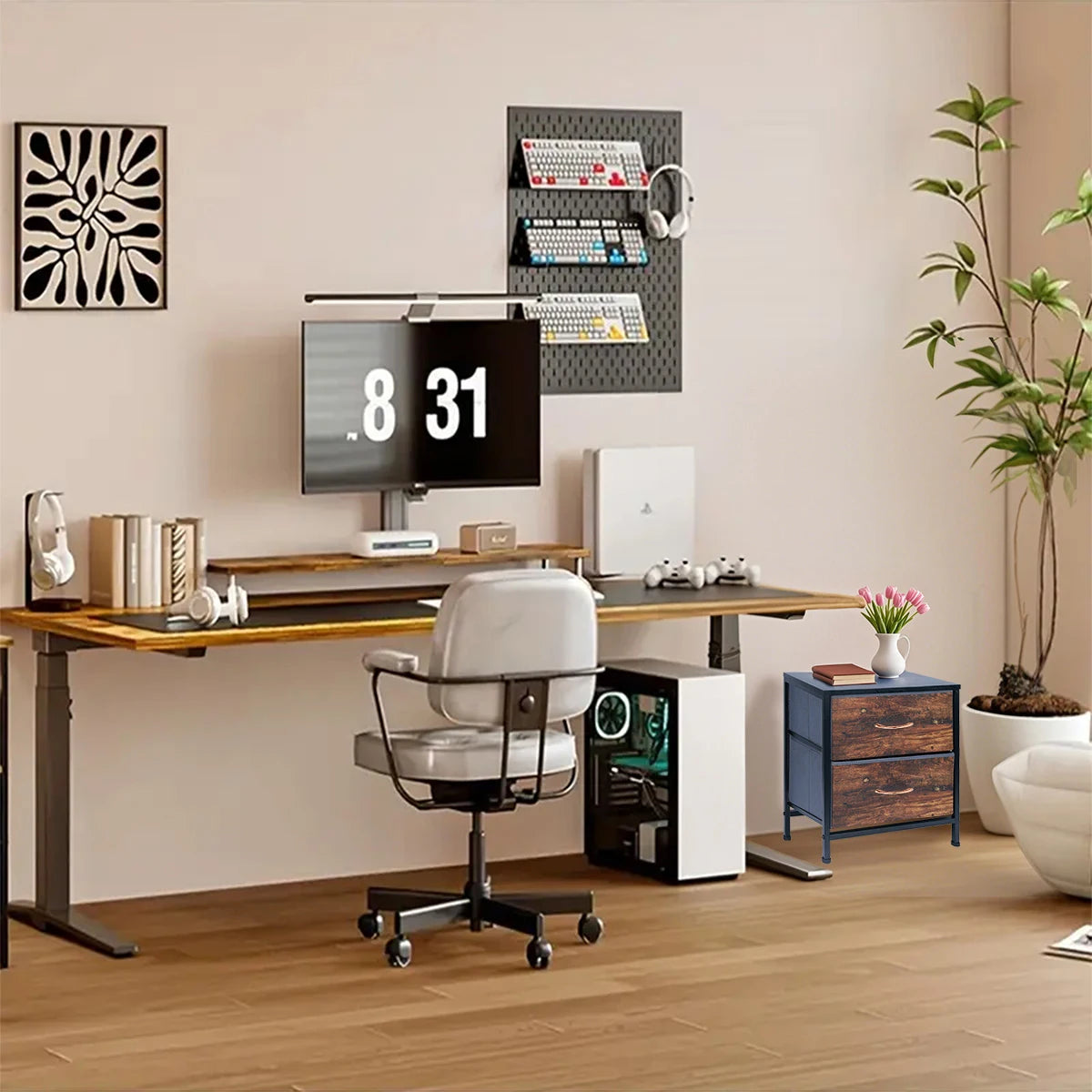 Table de nuit avec structure robuste et 2 tiroirs -