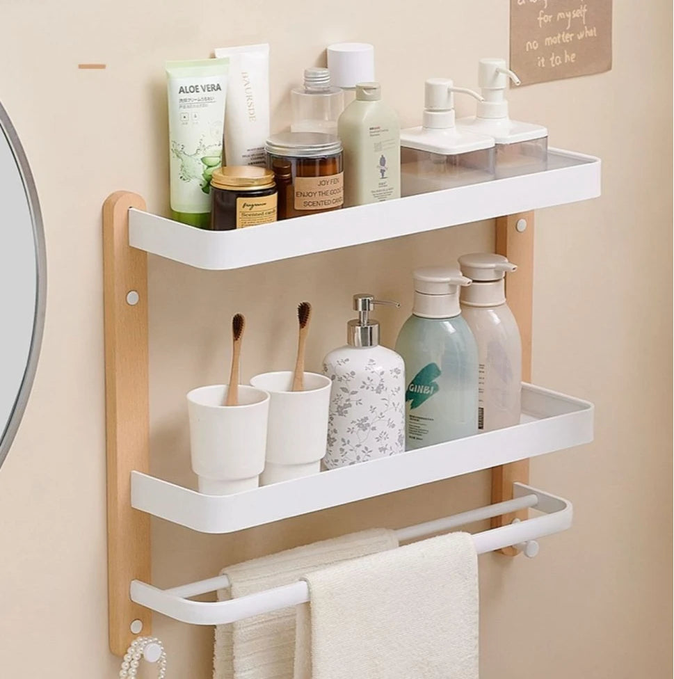 Étagère salle de bain de luxe en bois noyer -