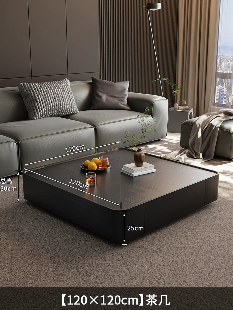 Table basse bois noir de forme carrée avec tiroirs de rangement - 120x120x30cm