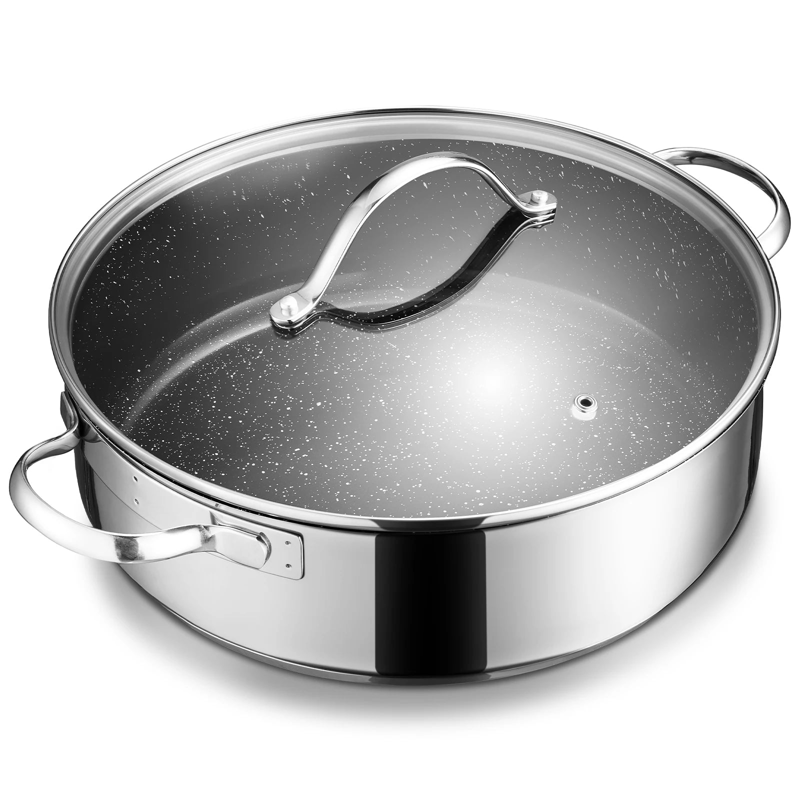 Poêle inox à frire en forme de marmite - Argent Poêle inox