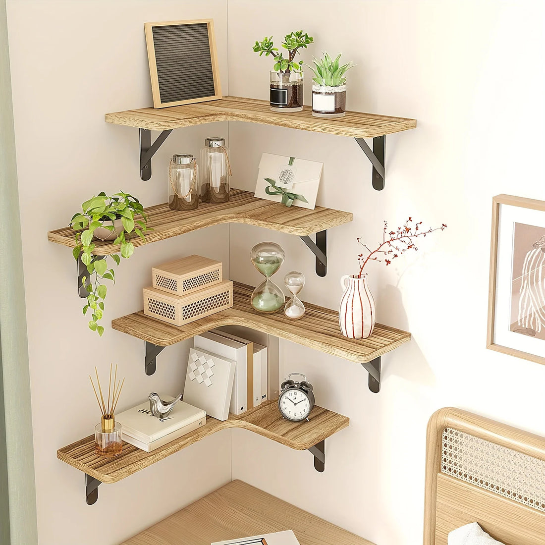 étagère murale en bois flottante rustique pour angle -