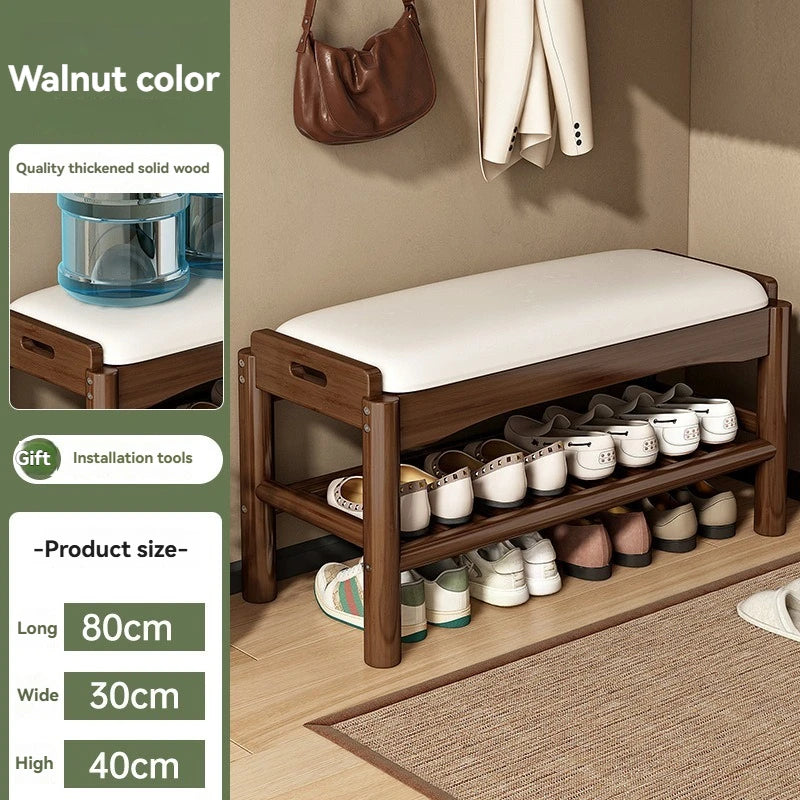 Meuble à chaussure en bois avec tabouret pour l'entrée de la maison - B - 80cm