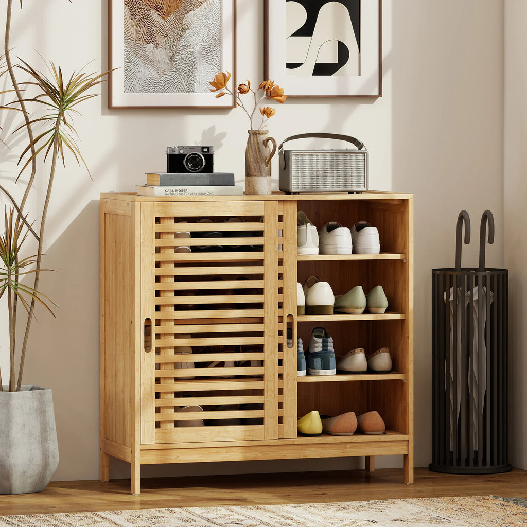 Meuble à chaussure couleur naturelle pour 16 pairs de chaussures 80X35X80 cm -