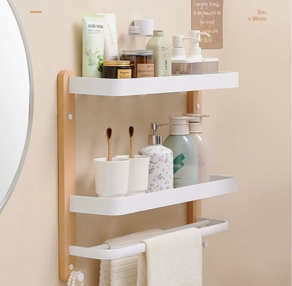 Étagère salle de bain de luxe en bois noyer -