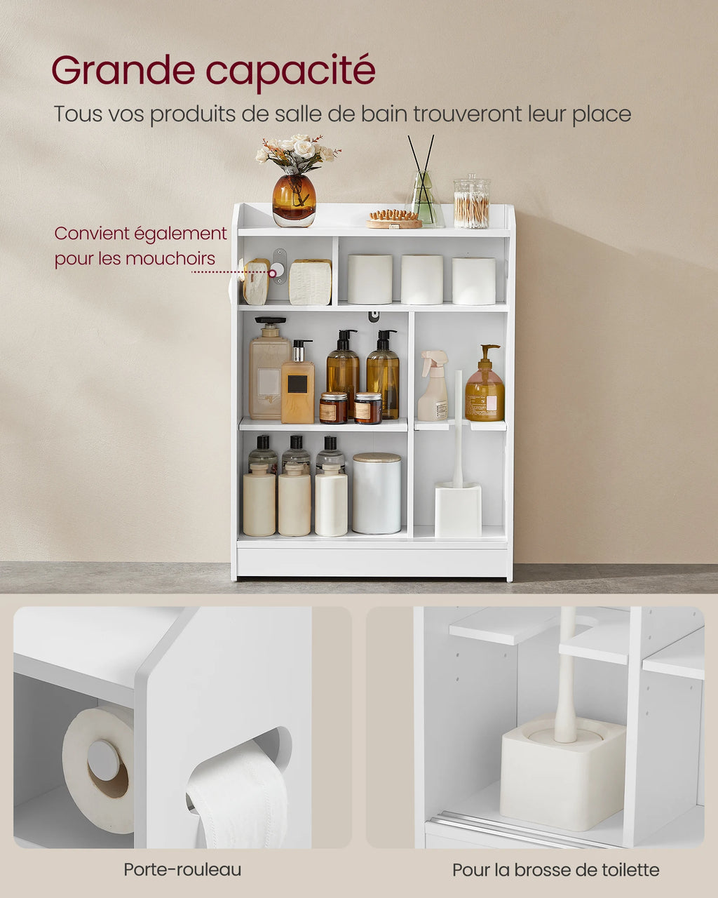 Meuble salle de bain chic et tendance - Pour Produits beauté ou papier toilette 20 x 60 x 80 cm -