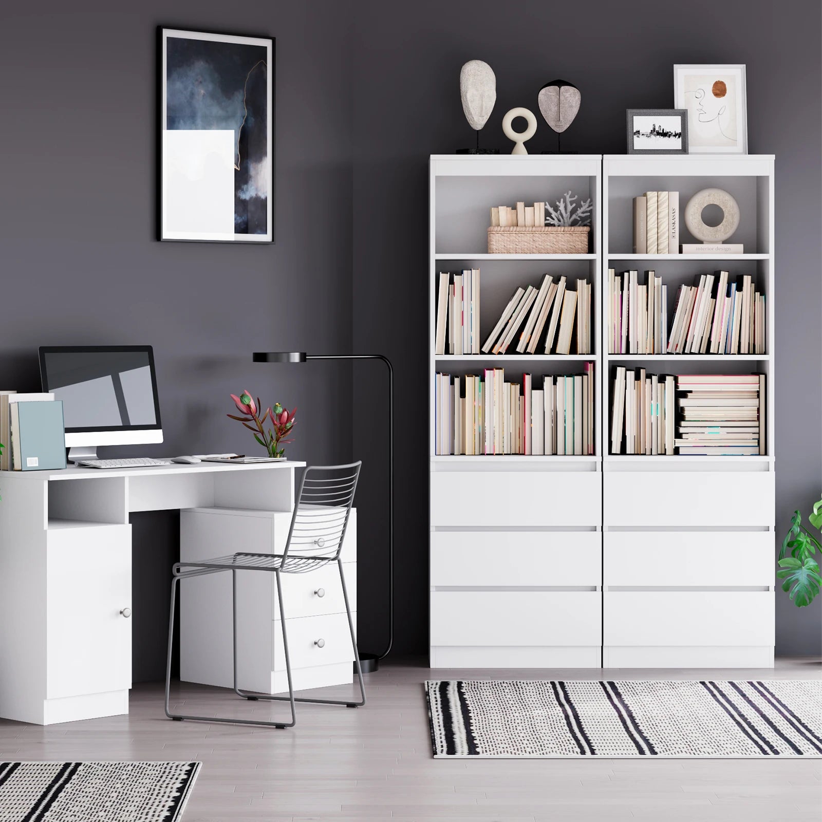 Étagère blanche bois moderne 60x35x180cm -