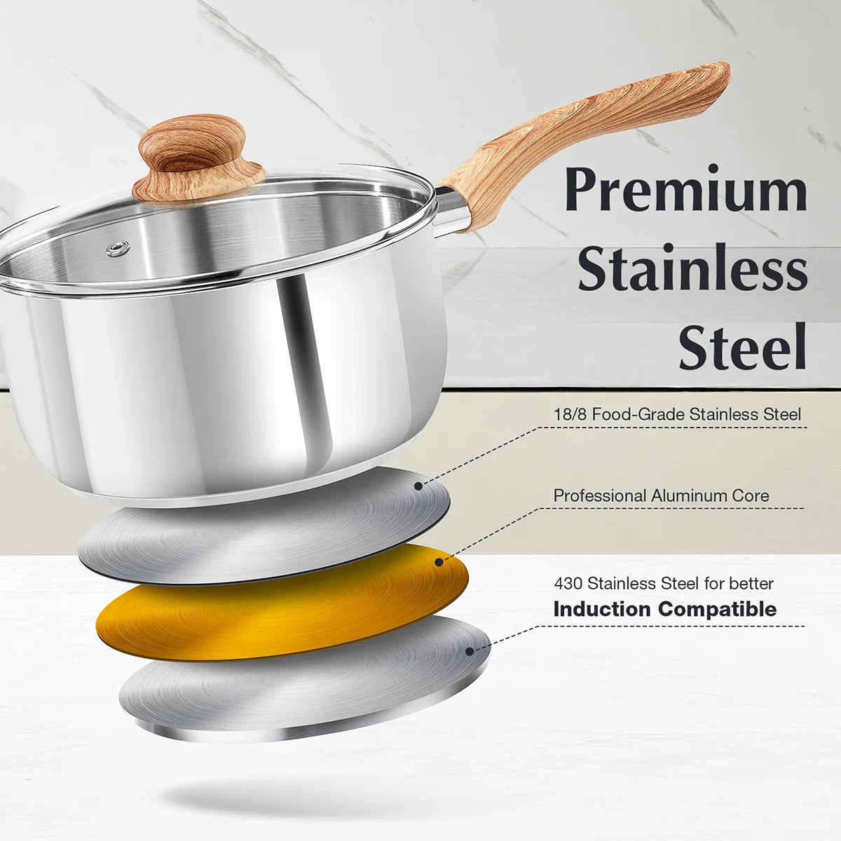 Casserole inox pas cher à couvercle -