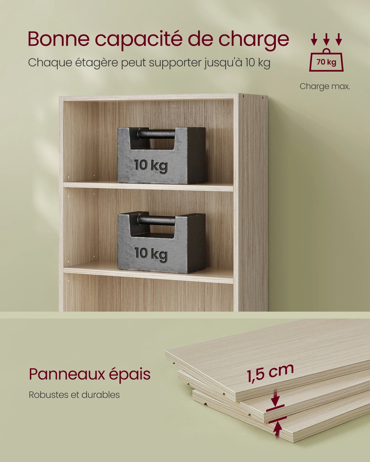 Étagère livre beige naturelle 24 x 60 x 178.5 cm, -