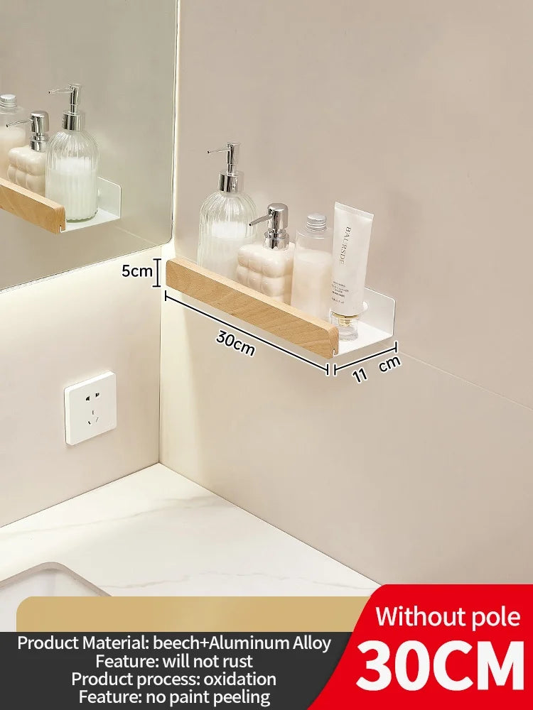 étagère murale bois pour salle de bain, lavabo et WC - Blanc 30cm